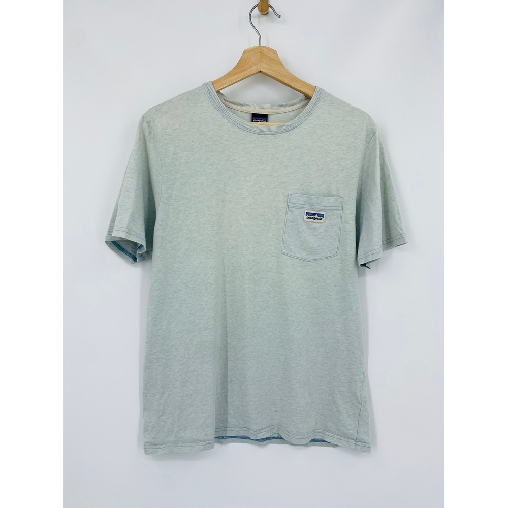 Patagonia T-Shirt Men Small Blue Organic Cotton Pocket Tee Short Sleeve